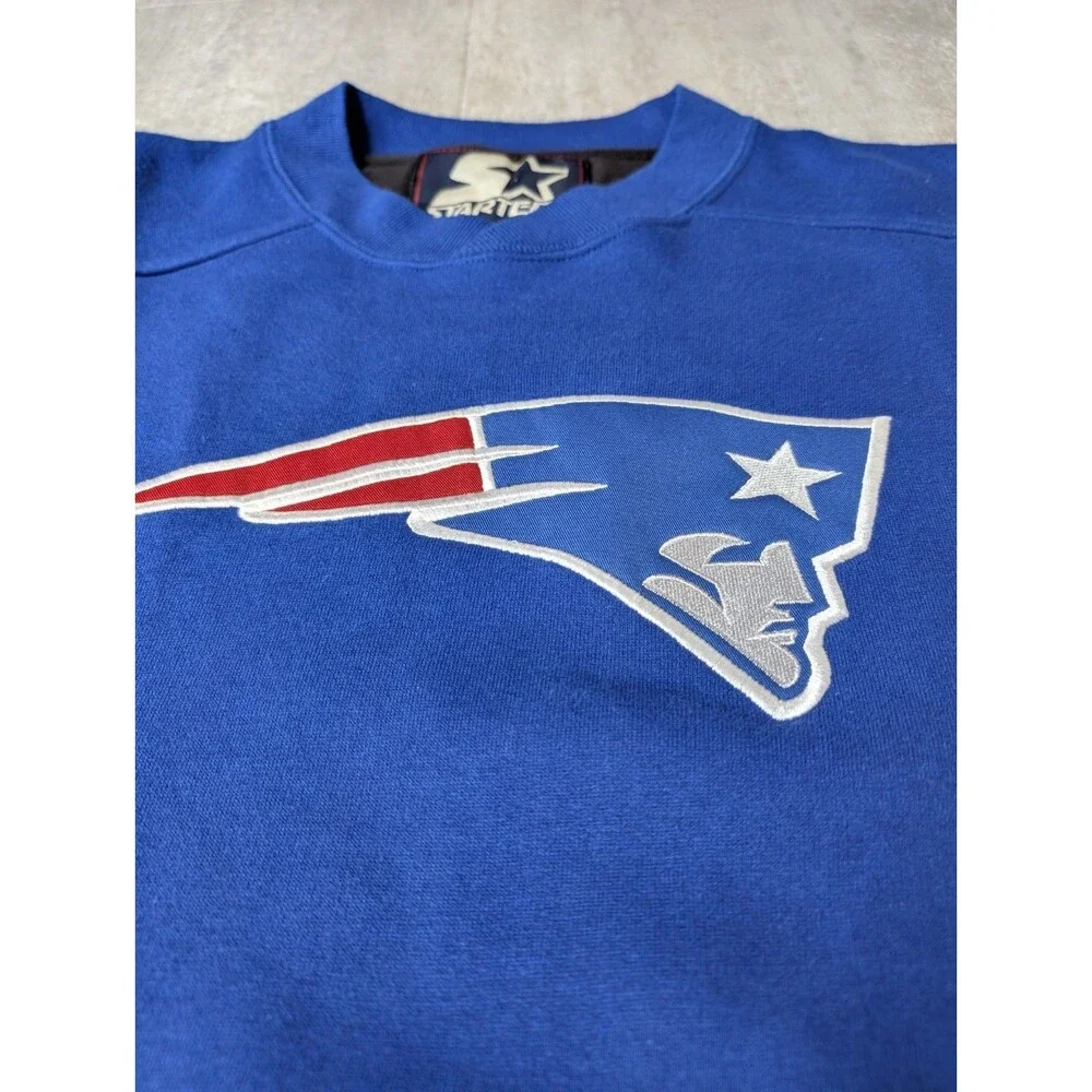 Vintage Starter Embroidered New England Patriots Blue Sweatshirt Medium - Picture 6 of 12